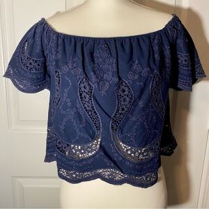 Lucy Paris Navy Blue Off the Shoulder Crop top size S